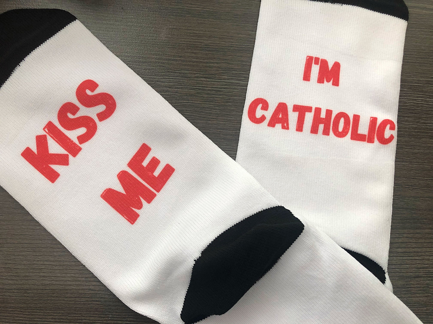 Kiss me I'm Catholic His and Her socks - Catholic couple gift