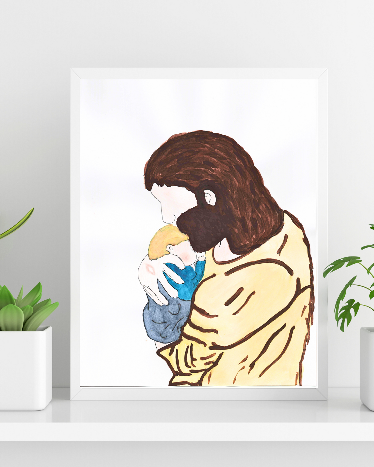 In His Arms - Jesus Holding a Child Physical Prints