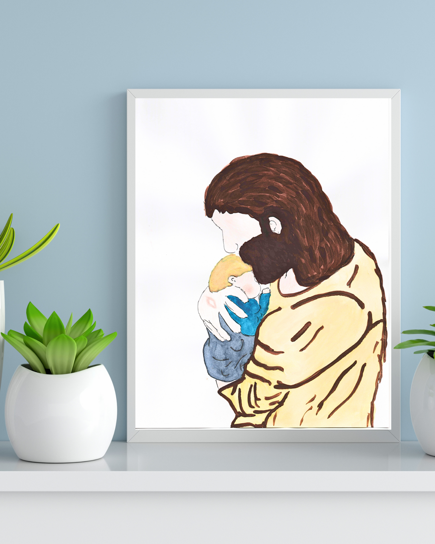 In His Arms - Jesus Holding a Child Physical Prints