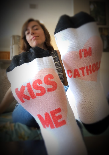 Kiss me I'm Catholic His and Her socks - Catholic couple gift